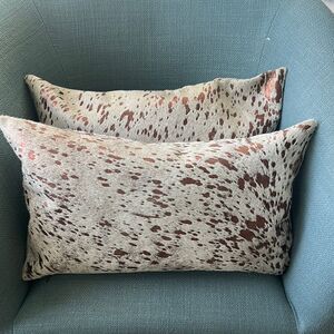 Ecowhides METALLIC GOLD/Bronze COWHIDE PILLOW SET (2) 20”x11” Lumbar
